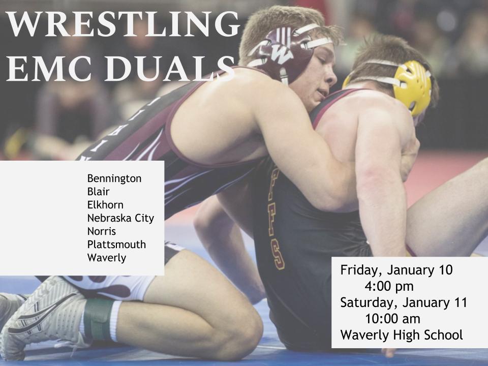 🤼WRESTLING EMC DUALS🤼

Friday, January 10
🕓4:00 pm🕓
Saturday, January 11
🕙10:00 am🕙

📍Waverly High School
📺Watch Live: striv.tv/channel/waverl…