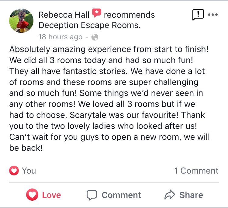 DeceptionRooms's tweet photo. Thank you for another amazing review. #FridayThoughts #FridayMotivation #5starreviews #5stars #booknow #Derbyshire #escaperooms #FridayFeeling #matlockfun #memoriesmadeforever #opentoday #booknow https://t.co/lvqjos90X0