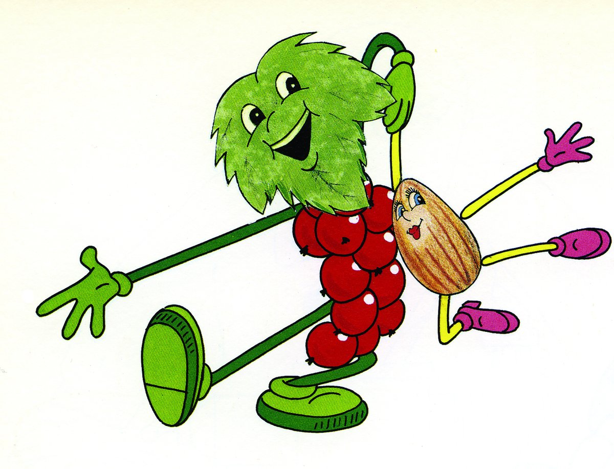 Drawing of dancing fruit for 'Tutti-Frutti' advertising campaign