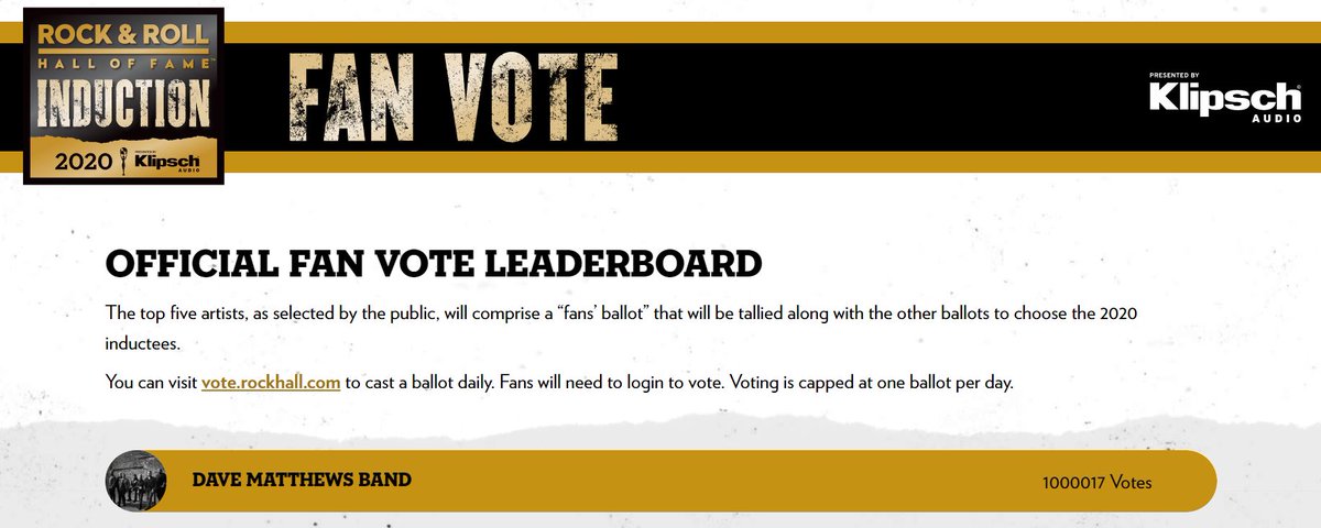 Awesome! You did it! We Did it! 1 million votes. #DMBFamily has a LOUD voice! Well done, my friends. <a href="/SLessard/">Stefan Lessard 🌊</a> <a href="/DMB4TheRockHall/">DMB For The Rock Hall</a> <a href="/antsmarching/">antsmarching.org</a> <a href="/DMBnewsnet/">DMBnews.net</a> <a href="/DMBGorgeCrew/">DMB Gorge Crew</a>