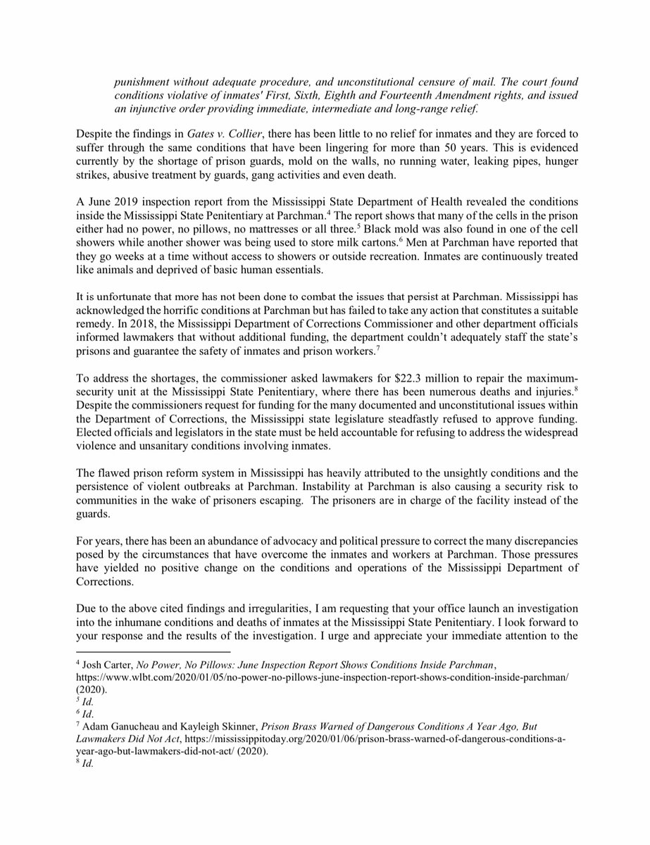 BennieGThompson's tweet photo. It is my duty to ensure the safety and well-being of all my constituents. State politicians must be held accountable for refusing to address the widespread violence and unsanitary conditions involving inmates. #DontForgetParchman https://t.co/PRi3mxQtxY