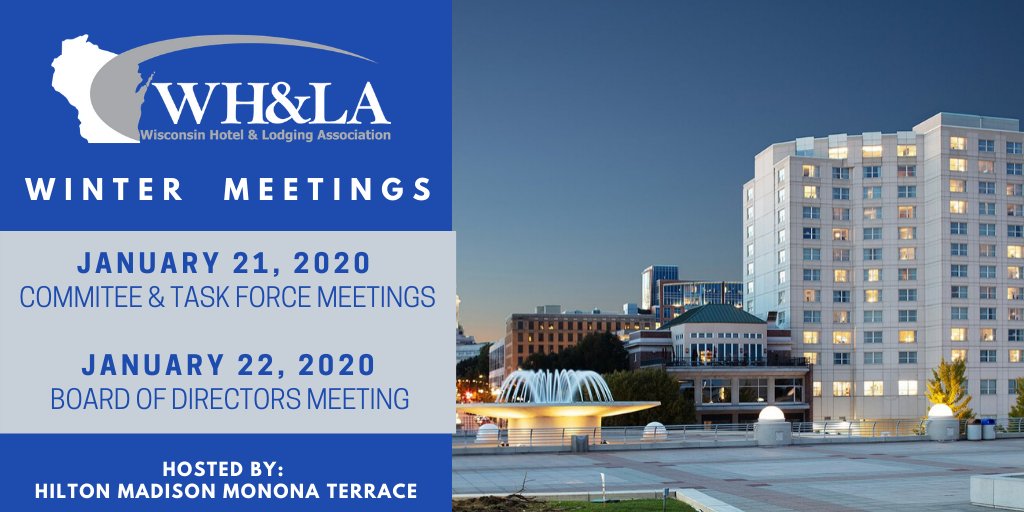 WisLodging's tweet photo. WH&LA Winter Committee & Board Meetings are around the corner on January 21 -22 at the @HiltonMadison. For more information regarding schedules and accommodations email Monica service@wisconsinlodging.org #boardmeeting #wihotels #leadership https://t.co/qL54AwZv6E