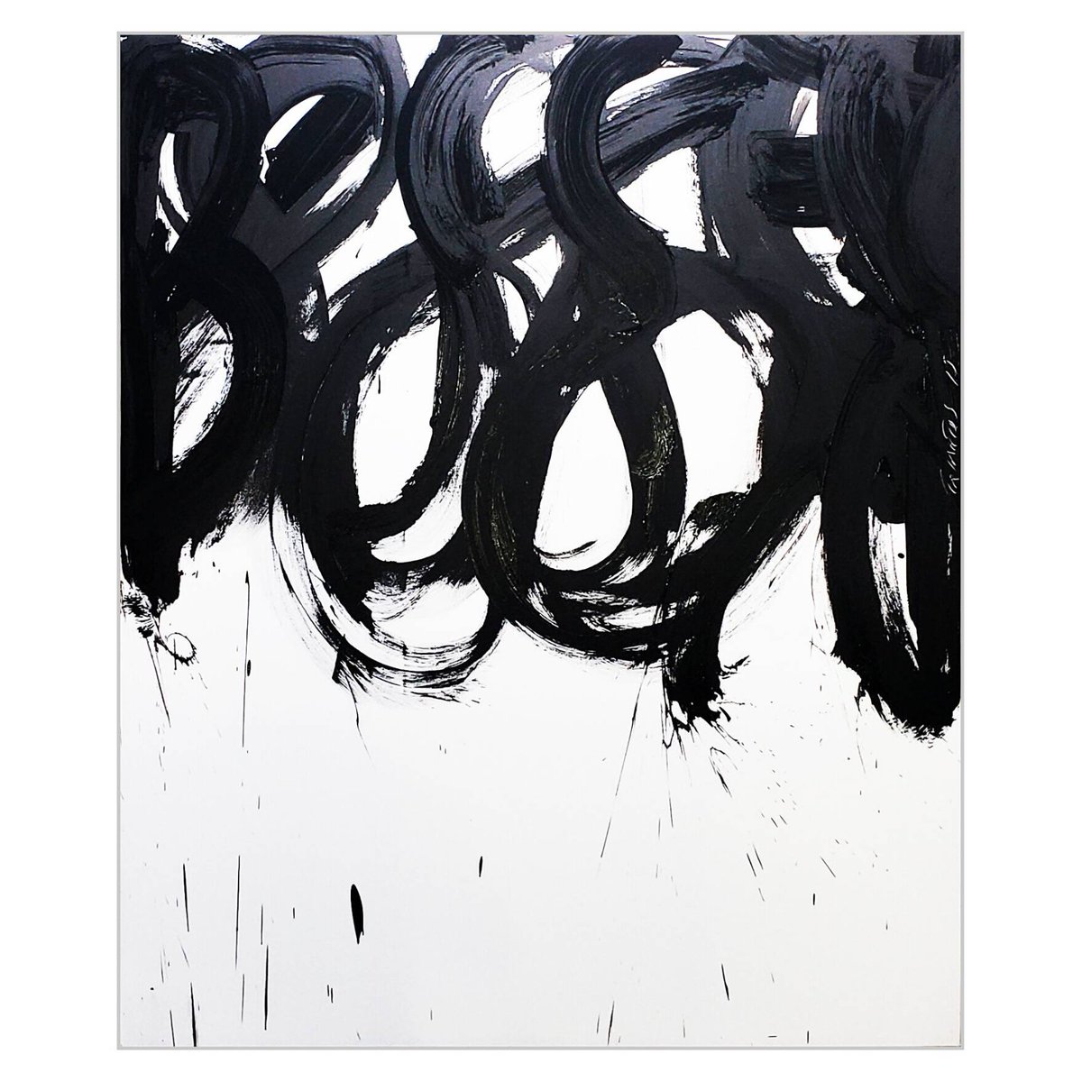 ‘Black &amp; White’ series by is a collection of simplistic, abstract paintings with each piece inspiring different sets of emotions through brushstroke and splatter, which speak for themselves against the crisp, white canvas. Black&amp;White#99, 72"x60" Available:petertriantos.com/inquire-price-…