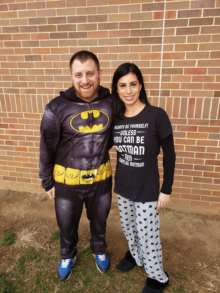 The_S_Class's tweet photo. When your teachers are possibly more into PJ day than you are. #capedcrusader @MGESChipmunks https://t.co/JdnT7rDIh4