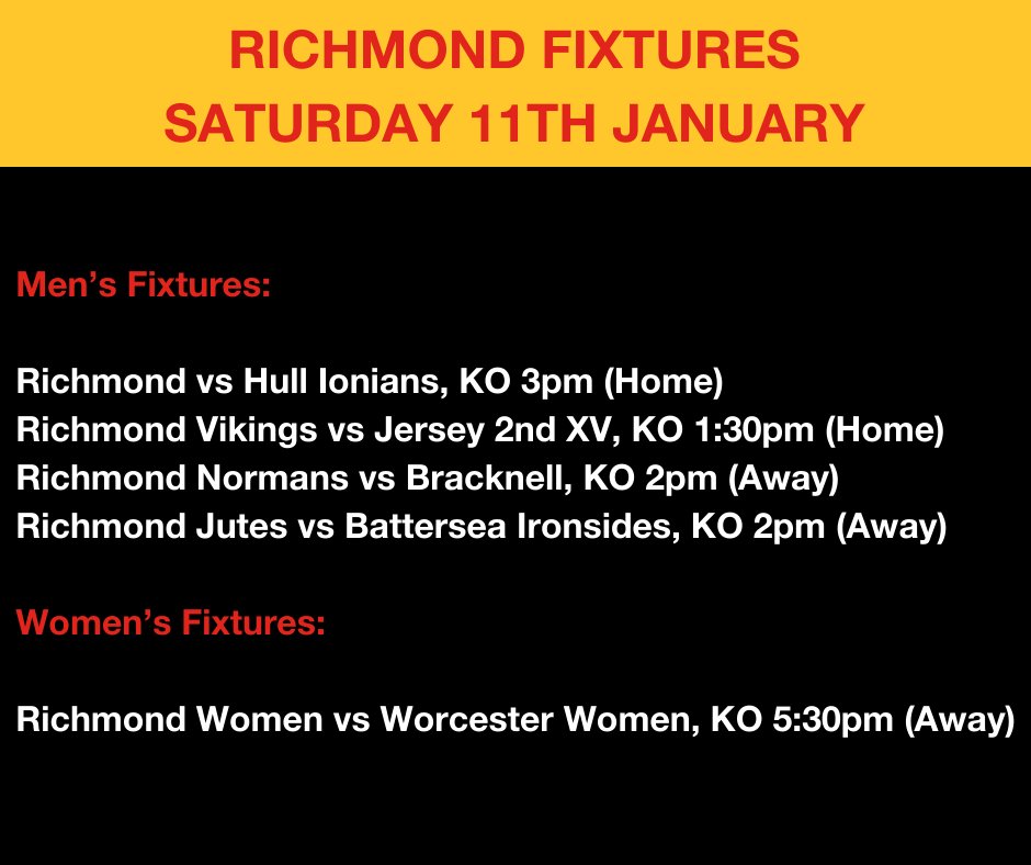 RichmondFC1861's tweet photo. GAME DAY β
Check out all of today's match info + fixtures π
Huge good luck to all 5β£ Richmond teams in action!
πβ€οΈπ€
#ThisIsRichmond #ThisIsOneClub https://t.co/5SGwIYwU3g