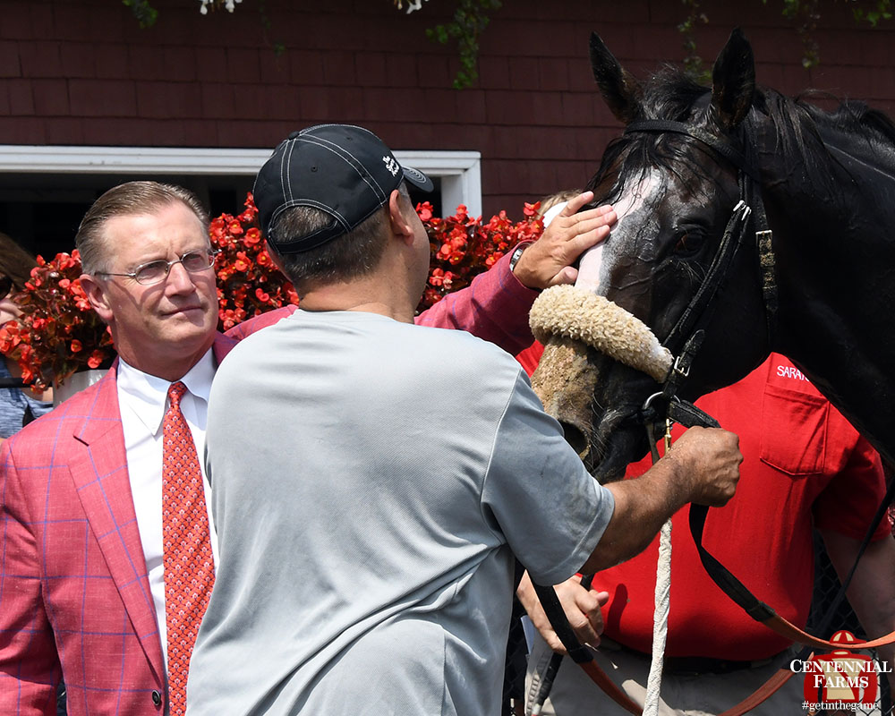 Centennial_Farm's tweet photo. Winner of @TheNYRA's Seattle Slew Stakes. #TeamCentennial/#TeamJerkens/partner favorite. @mjsharp75_joe &amp; @grady_brad listened to him when he was done &amp; gave him back. Securitiz #NeverEclipsed &amp; is deeply loved, deeply spoiled, &amp; still sticking his tongue out w/the Littles in MA. https://t.co/HBfcCMtlKn