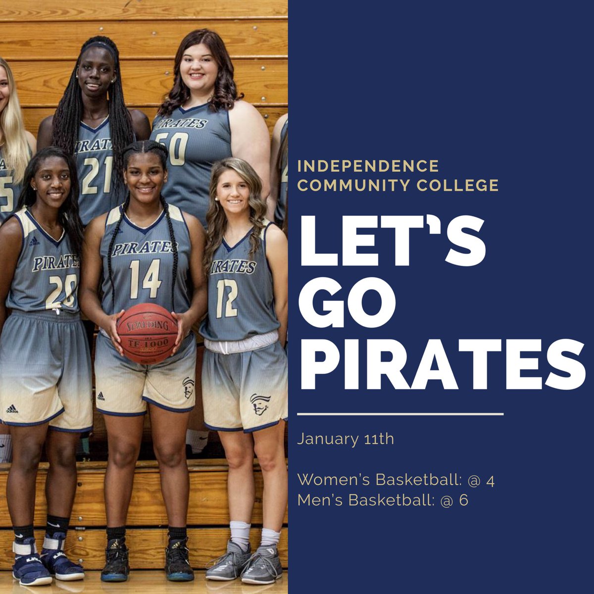 IndependenceCC's tweet photo. Come support your ICC Pirates tomorrow, January 11th! ๐
Womenโs Basketball @ 4
Menโs Basketball @ 6
#IndependenceCommunityCollege #GoPirates #Basketball #ICCPirates #IndependenceKansas https://t.co/p5CygCjWgh