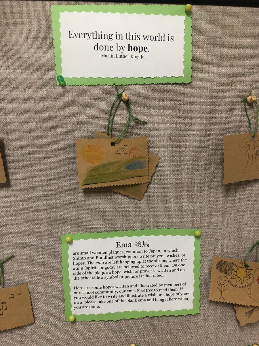 AmyHorack's tweet photo. Our Social Advocacy class learned about what an Ema is and created their own versions while learning about hope and optimism this week. #otherpeoplematter #wearesackets #hope #optimism https://t.co/5aWwklNmYa