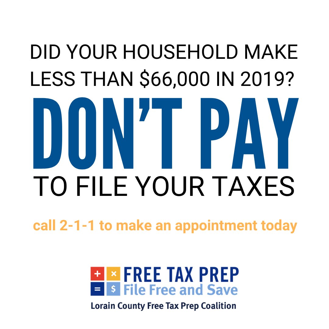 Take advantage of this FREE tax filing service, contact 2-1-1 to have your questions answered and be scheduled for an appointment at the appropriate location.
.
.
.
.
#LIVEUNITED #LorainCounty #FinancialStability #FreeTaxPrep