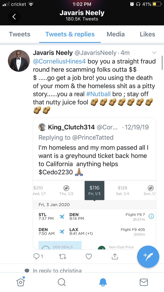 JavarisNeely's tweet photo. When you call these #Nutballs out for scamming &amp; being fraud they block you....boy you a straight bitch! Out here begging for money and you a grown ass able body man talking about you homeless and yo mama dead.....stay off that nutty juice fool! https://t.co/hdCXQIc7kD