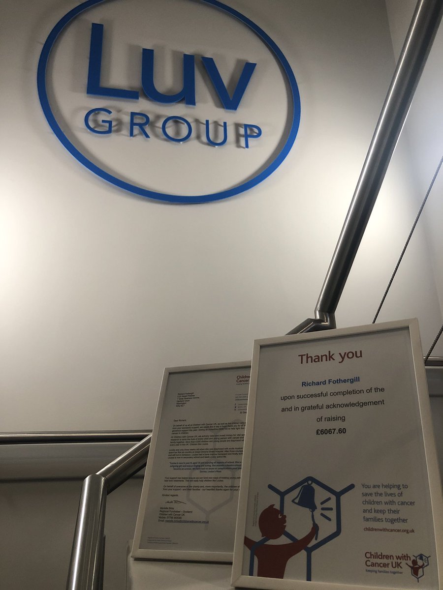 LUVAssetFinance's tweet photo. On behalf of the LUV Group I can't tell you how proud &amp; delighted I was to receive the below letter &amp; certificate following on from raising &amp; donating £6,067.60 to @childrenwithca1 on the back of another successful annual LUV Asset Finance Charity Golf Day in 2019 #fundraising https://t.co/L408Oqoga9