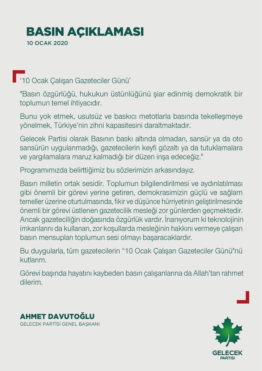 GELECEKPARTISl's tweet photo. #10OcakÇalışanGazetecilerGünü https://t.co/YM7dGXNyYz