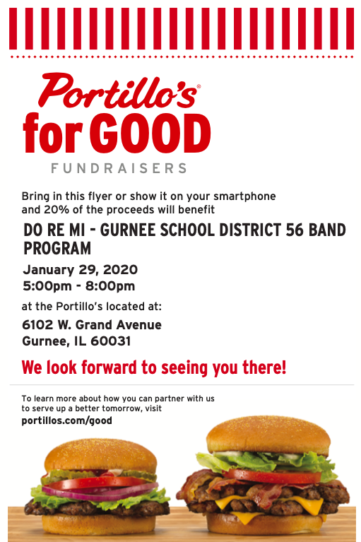 Eat dinner at the Gurnee <a href="/portilloshotdog/">Portillo's</a> on January 29! 20% of the proceeds will benefit our band program.