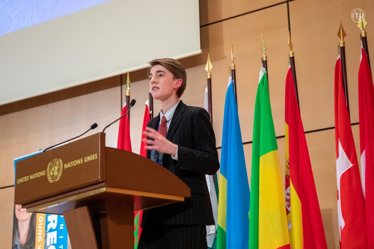 The Model UN 2020 Secretary-General closes the Futurecasters Summit at the UN Palais in Geneva