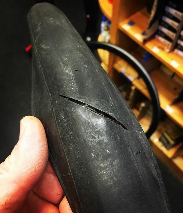 GarrisonCyclery's tweet photo. #riseandshine 🌞 Had a rider and his #flat get scooped up and dropped at our door prior to opening this morning. #gameover #DOA The debate between tubed vs #tubeless is alive and well but doesn’t really matter when you run over a #machette 🤣🤣🤣 #repair #2020 #garrisonscycl… https://t.co/0mb3Ml0g2d
