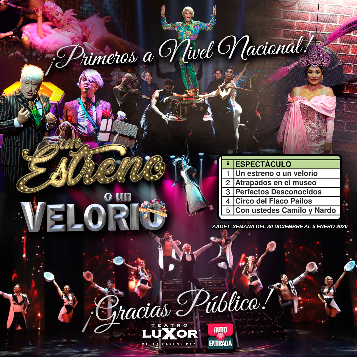 ¡Gracias por elegirnos! #UnEstrenoOunVelorio #aadet #villacarlospaz #cordoba  #temporada2020 #flaviomendoza #betianablum #georginabarbarrosa #nicoscarpino #danielaraoz