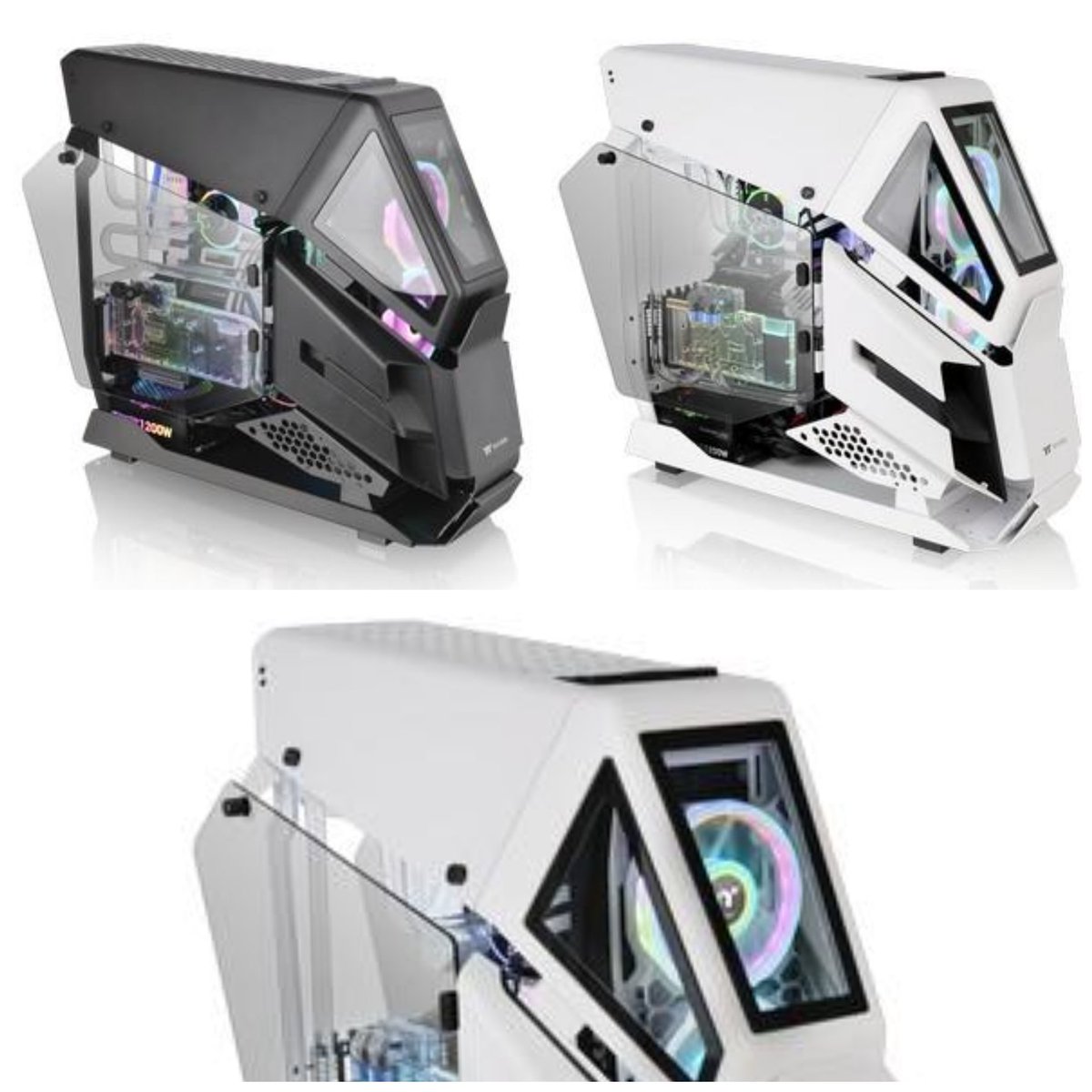 InfinityCustomP's tweet photo. Thermaltake announces AH T600 PC case. Featuring a helicopter inspired aesthetic with 3 tempered glass cockpit it's able to fit up to E-ATX motherboards and water-cooling. #thermaltake #aht600 #pcsetups #pcgamingsetup #pcmasterrace #pcgamingmasterrace https://t.co/KdD86BuT32