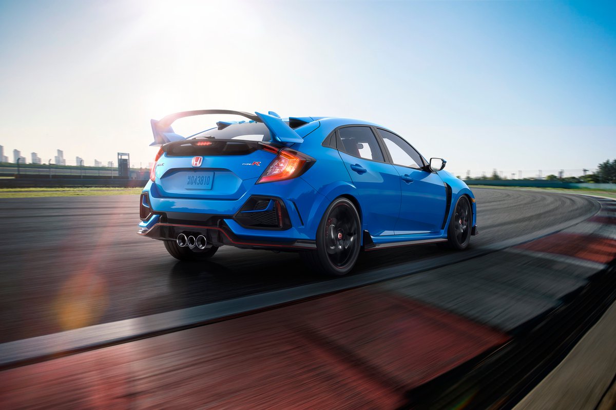 Honda's tweet photo. The refreshed 2020 Civic #TypeR in new Boost Blue is unleashed.

 #TAS2020 https://t.co/gslPUF2Eyo