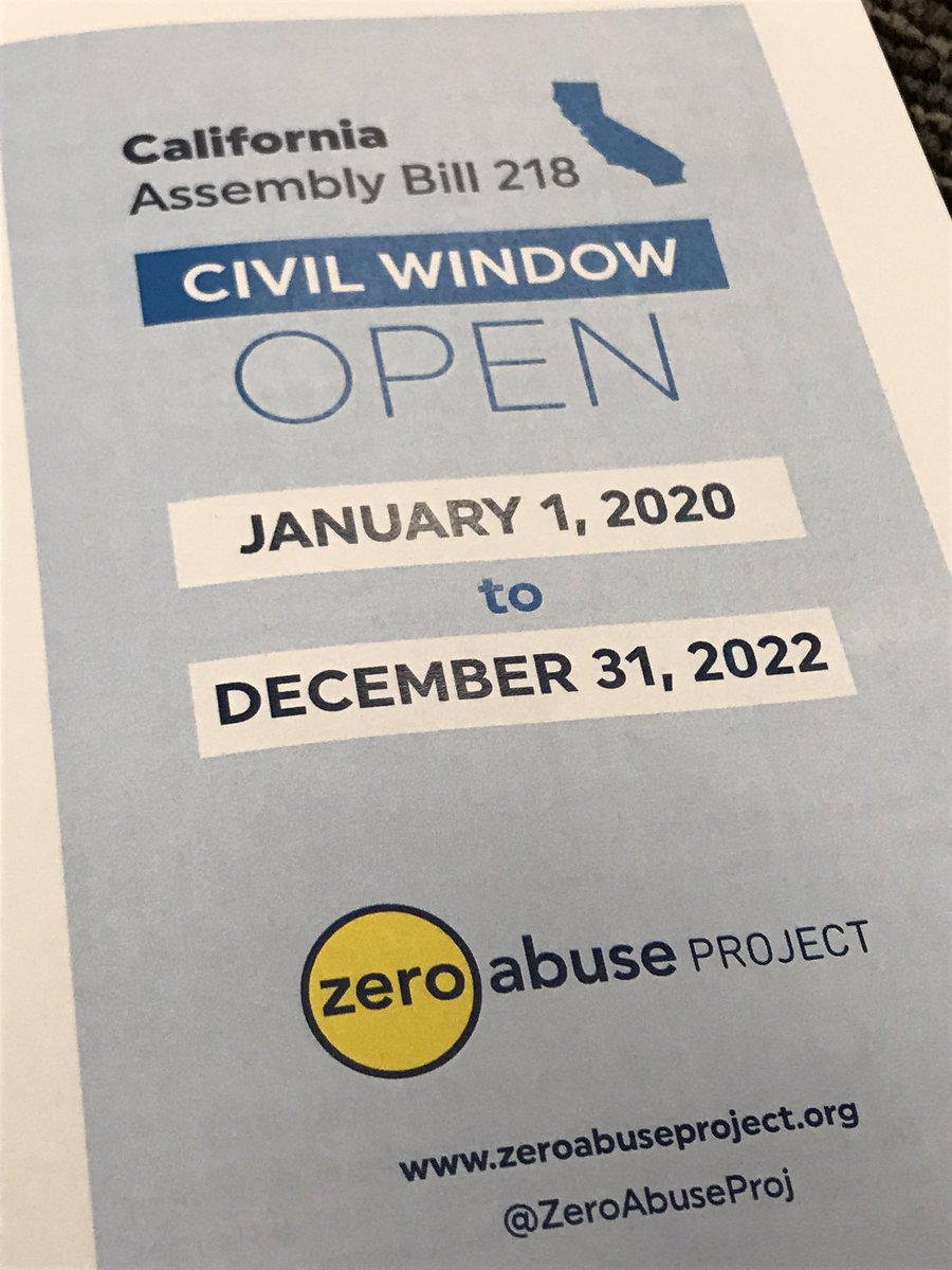 ZeroAbuseProj's tweet photo. Perhaps the most important change under AB 218 is the three year lookback window for survivors to file a civil claim against their abuser and the institution that covered for them.
The civil window is OPEN now until December 31, 2022. #CVAtalks #KnowYourRights https://t.co/tbb34IGvWe