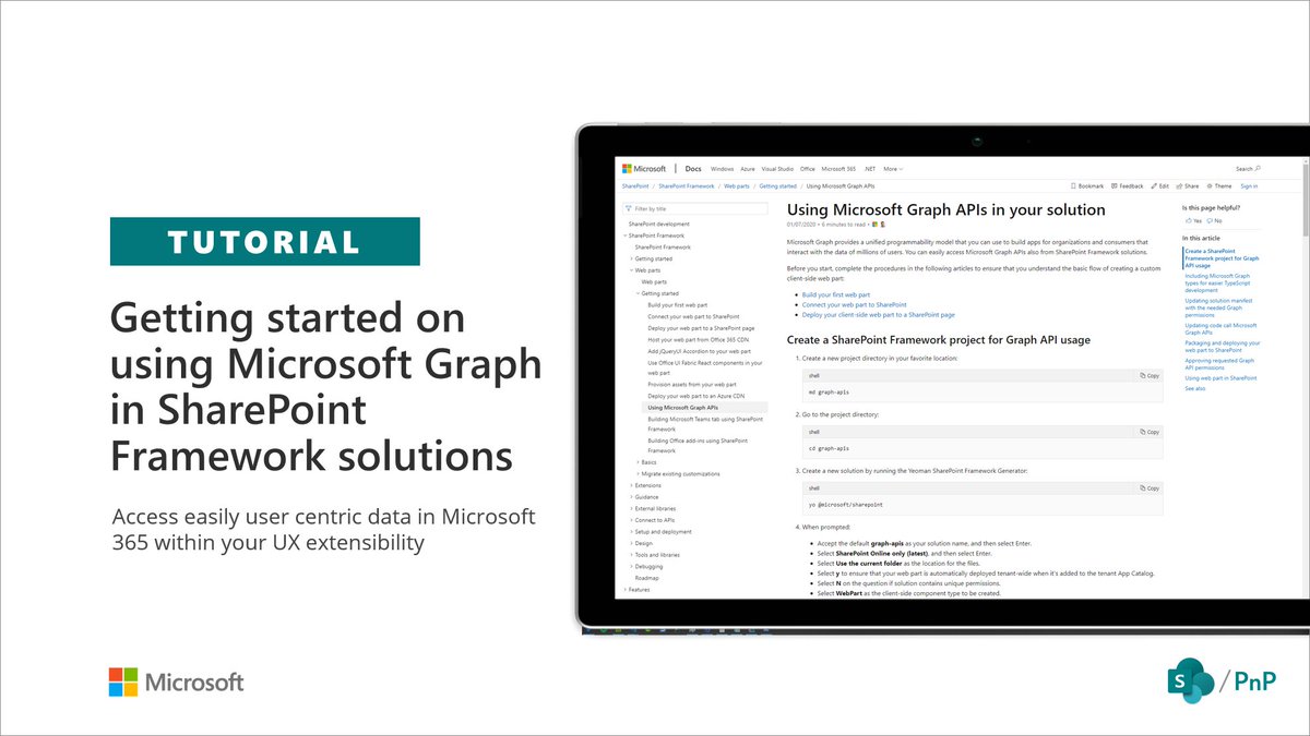 SharePoint's tweet image. New tutorial: Getting started on using #MicrosoftGraph in your #SharePoint Framework solutions. Step-by-step guidance on taking advantage of the user centric data in your extensibility msft.it/6010Tk6n8 #SPFx #Office365dev