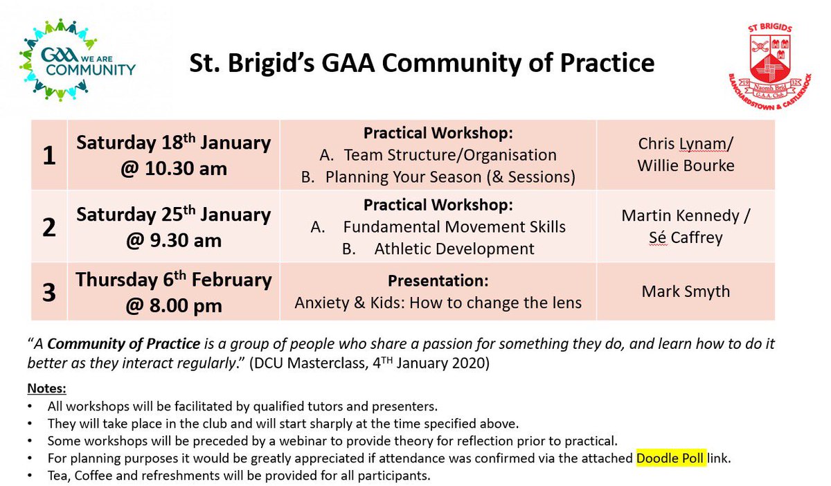 The_Wedgy's tweet image. The start of exciting year for all coaches in @StBrigidsGAA . Our “Community of Practice” will support coaches in creating the right environment for players to prosper and develop along the player pathway #continiouslearning #changetheculture