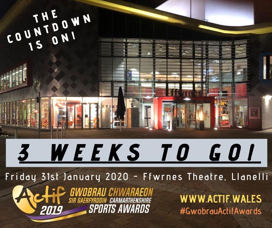 There's only three weeks to go until the 21st Actif Carmarthenshire Sports Awards will be held at the Ffwrnes Theatre, Llanelli!

If you missed the shortlist announcements before Christmas, we will be reminding you of all the finalists over the next 11 days! #GwobrauActifAwards