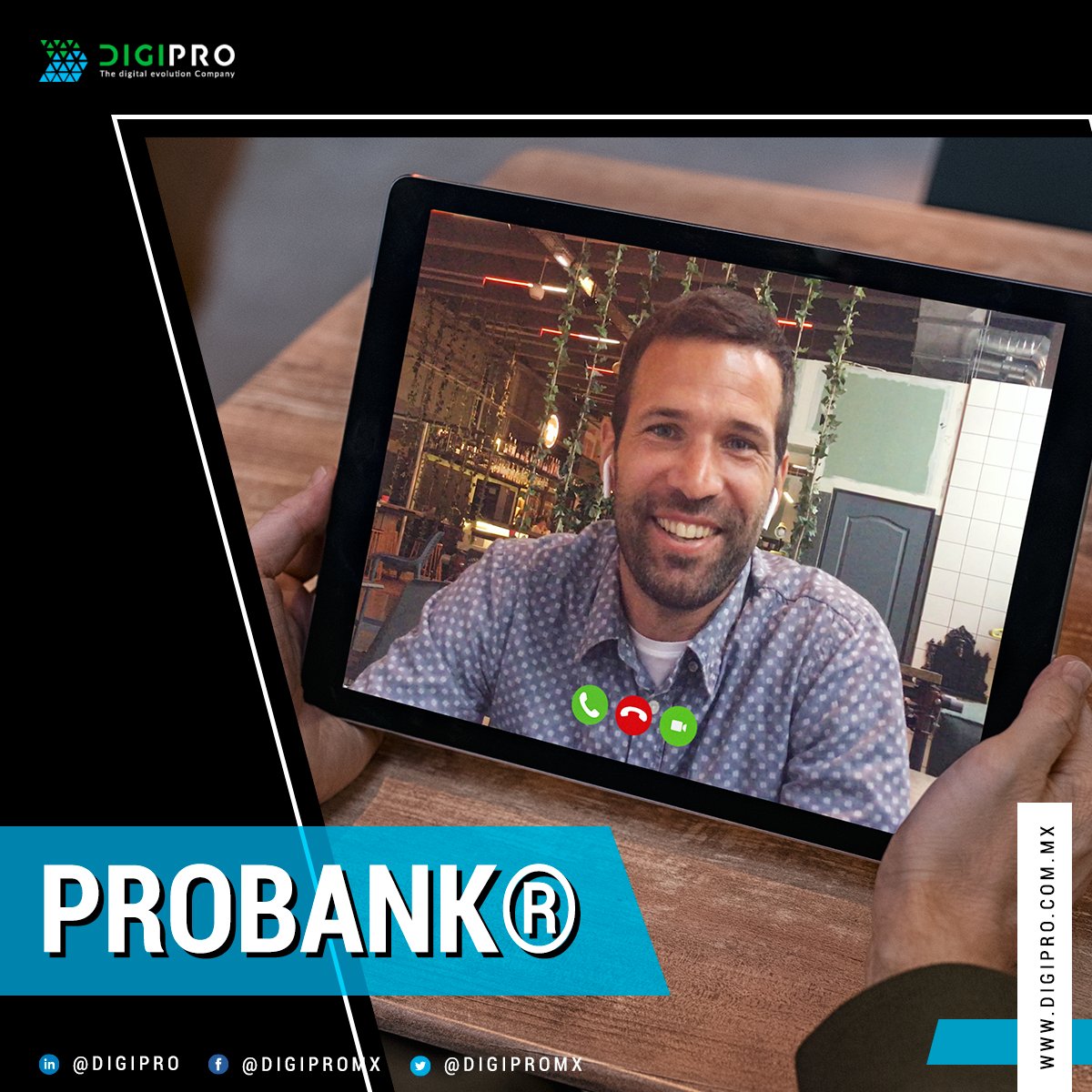 DigiProMX's tweet photo. Valide la #identidad de cada uno de sus #clientes por medio de video llamadas e incorpore estas evidencias en su control.
Siempre seguro, siempre #ProBank. https://t.co/7pHUvFWgq1