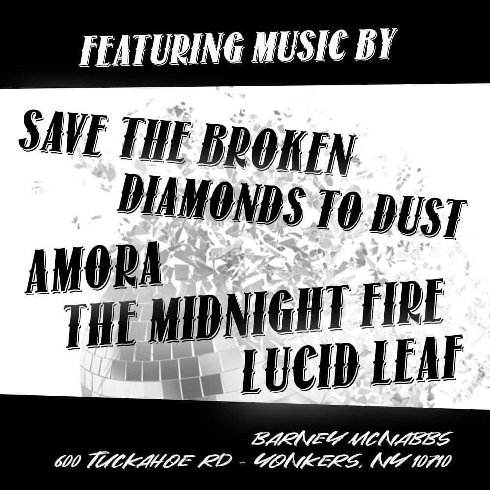 MidnightFireNY's tweet photo. Come through tonight for our first show of 2020, the New Year Sender at @barneymcnabbs! We’ll be celebrating @MichelleMiraldo’s birthday and are stoked to be playing with some fantastic acts: @SaveTheBrokenNY, @DiamondstoDust, @AM0RAPA and #Lucidleaf! https://t.co/x2hWbVaDE4
