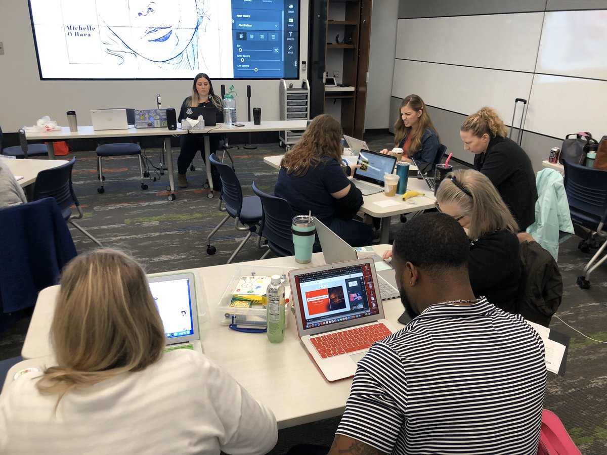 R10Tech's tweet photo. Our #r10df participants in the spring cohort are hard at work creating an @AdobeSpark image to describe their tech life. What a great, creative group this is! https://t.co/rXFsCCL3XB
