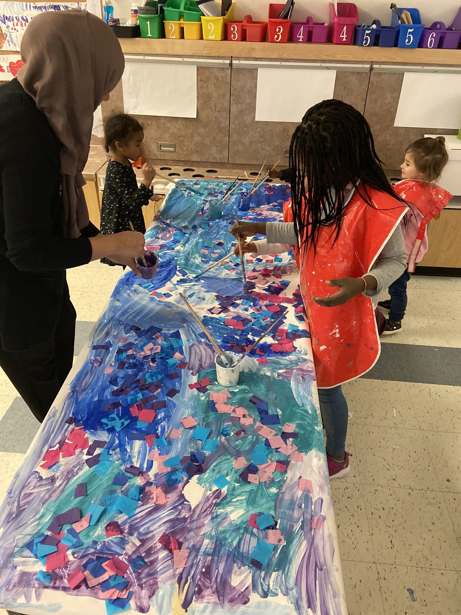 Working on a winter scene backdrop with Mrs Hamzeh ❄️