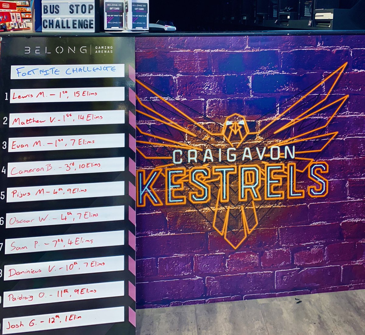 BelongCraigavon's tweet photo. These are our #Fortnite #BusStopChallenge standings today!
It's changed up a lot so if you think you can do better, tomorrow is your last chance to get in this week and win a Half-Day Pass!
This challenge runs weekly Sun - Sat so take part for only ยฃ1 a go!
#KestrelsWillSoar๐๏ธ https://t.co/2678MZnkZ1