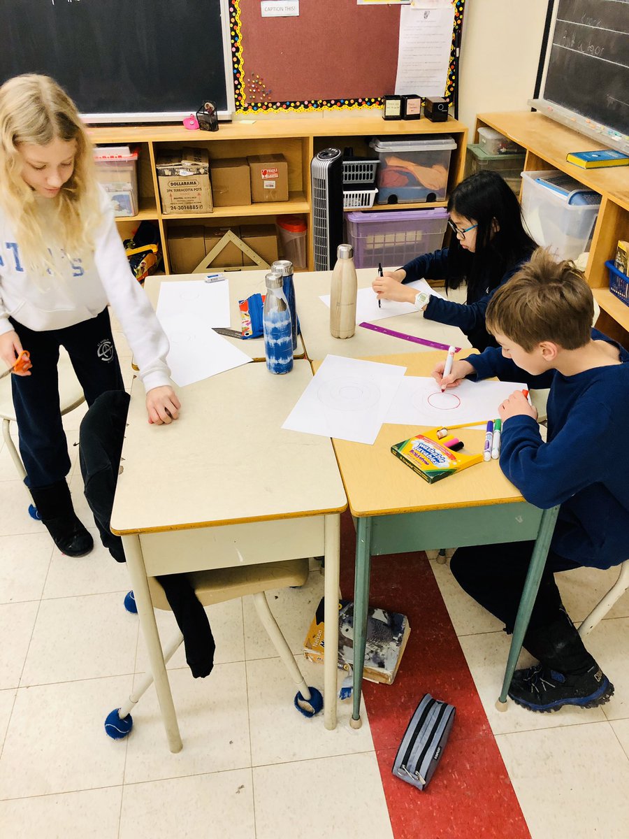 dnespolo's tweet photo. @stanselmcs gr. 6 students spending the afternoon learning about famous contemporary artist Frank Stella, as they work on designing their circle collages from his legendary art piece, ‘Harran II’, featured in the @Guggenheim https://t.co/HlsRnDSPSV