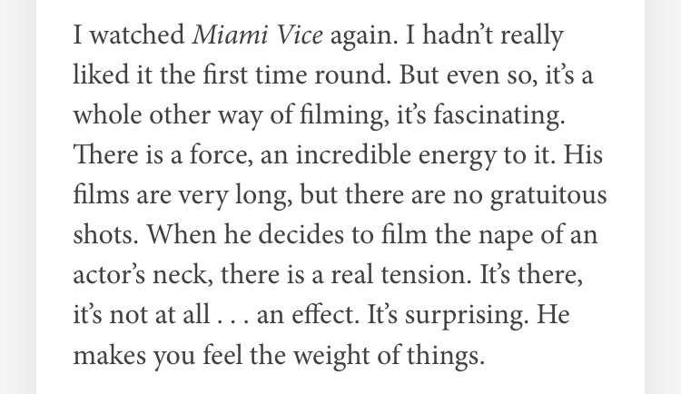 Thinking, as I often do, of Catherine Deneuve talking to <a href="/arnaudesplechin/">Arnaud Desplechin</a> about Miami Vice: filmcomment.com/article/cather…