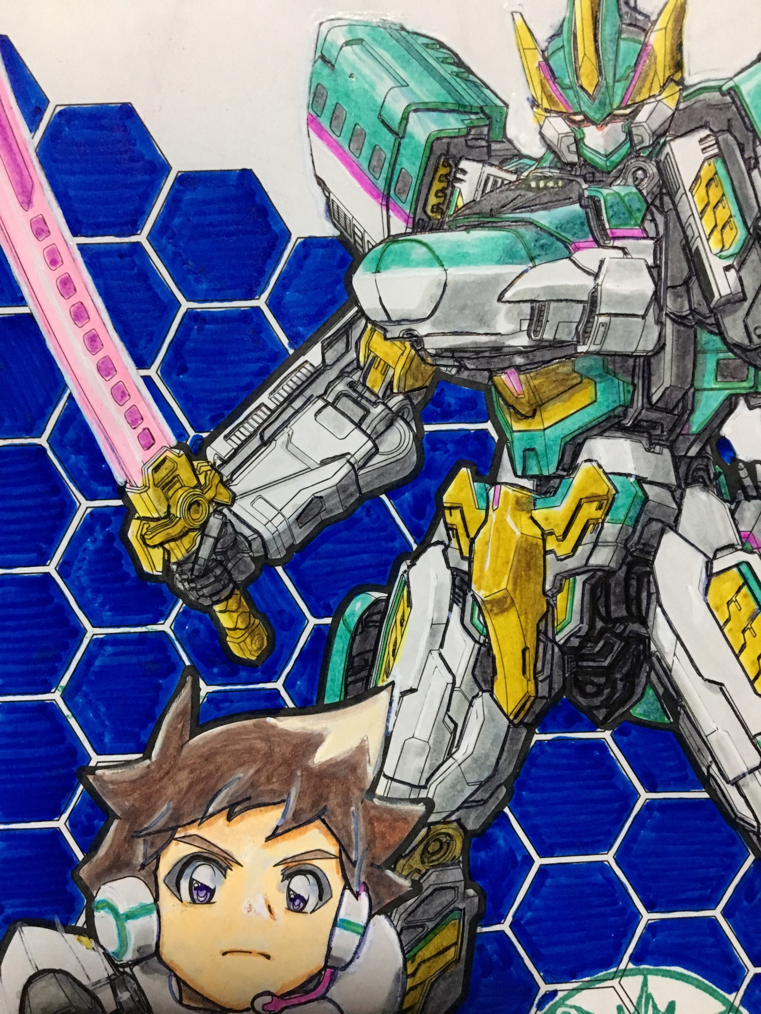 はんだやま シンカリオン 塗り絵 ぬりえ E5はやぶさmkiiと速杉ハヤトくん です はんだやま シンカリオン 塗り絵 ぬりえ E5はやぶさmkiiと速杉ハヤトくん です