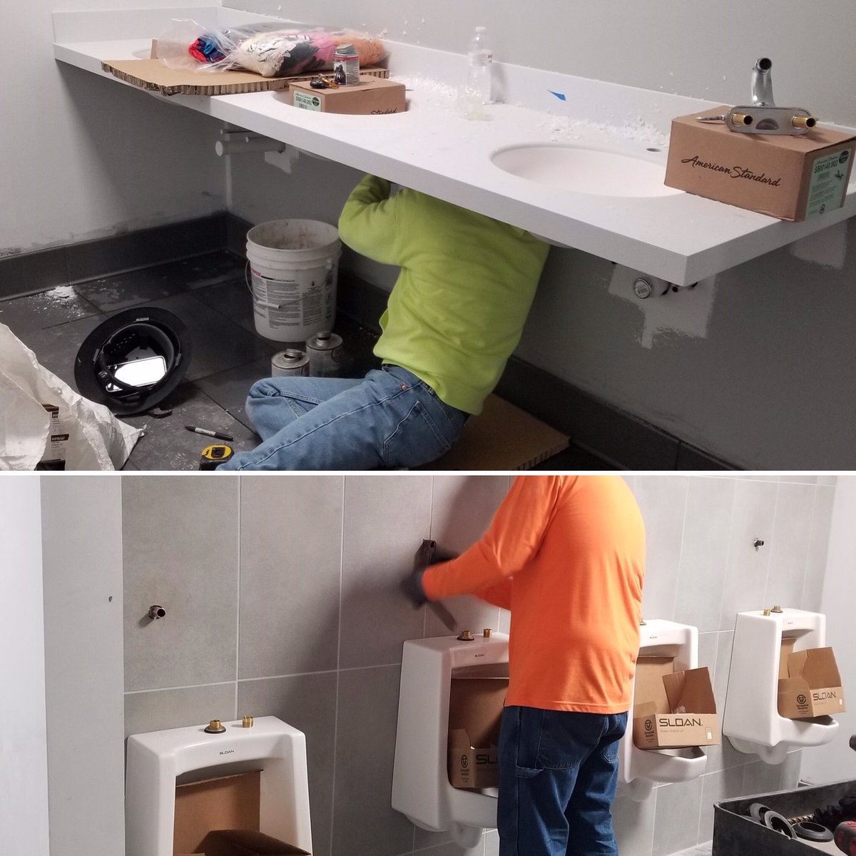 WalkerMechanic2's tweet photo. Our skillful Walker Workers applying the final touches on the 92 lavs in the @loucityfc Soccer Stadium!  We can't wait for opening day! #walkerworkswonders #commercialplumbing #commercialhvac #mechanicalcontractors https://t.co/wfuTSip5Fg