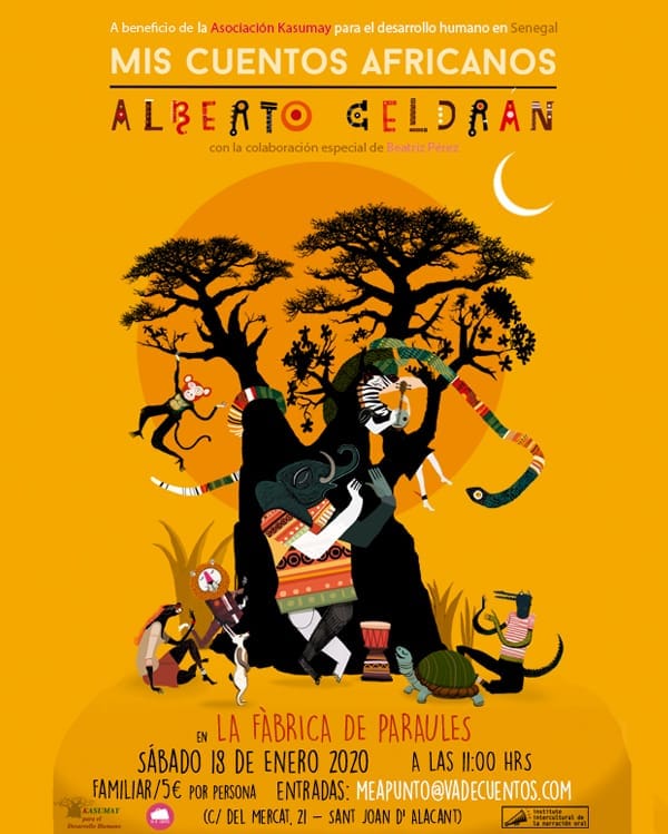 AlbertoAliagaP1's tweet photo. #INVDLLUA19
La semana que viene hay una actuación de cuentos africanos, según el perfil de Alberto Celdrán, el autor, "Las entradas, a 5€ serán donativo íntegro para el proyecto" ¿Os animáis? https://t.co/X02KIHyVrc