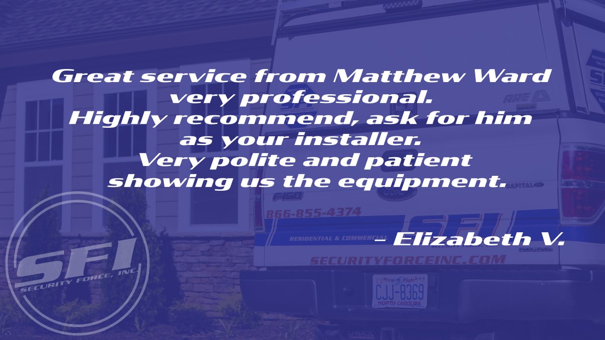 Security_Force's tweet photo. Thank you Matthew for always taking care of the customer! We appreciate the feedback Elizabeth! Thanks for being part of the SFI family! #protectedbytheforce #teamSFI https://t.co/E1QDpG5Flw