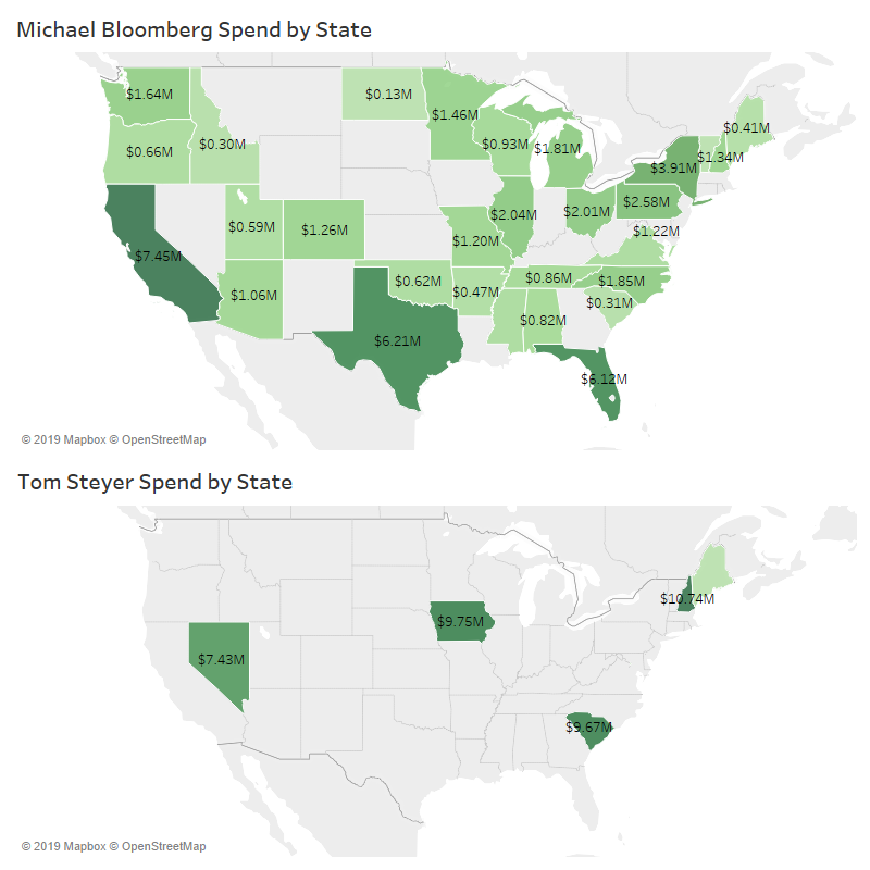 17/Big  #DemocraticParty  #Fuckery news are the millions being spent by the billionaires Bloomberg & Steyer on ads: $142M - Bloomberg & $67M - Steyer.Bloomberg's biggest focus are highest delegate states of CA, TX, FL, then NY. #BuyingElections