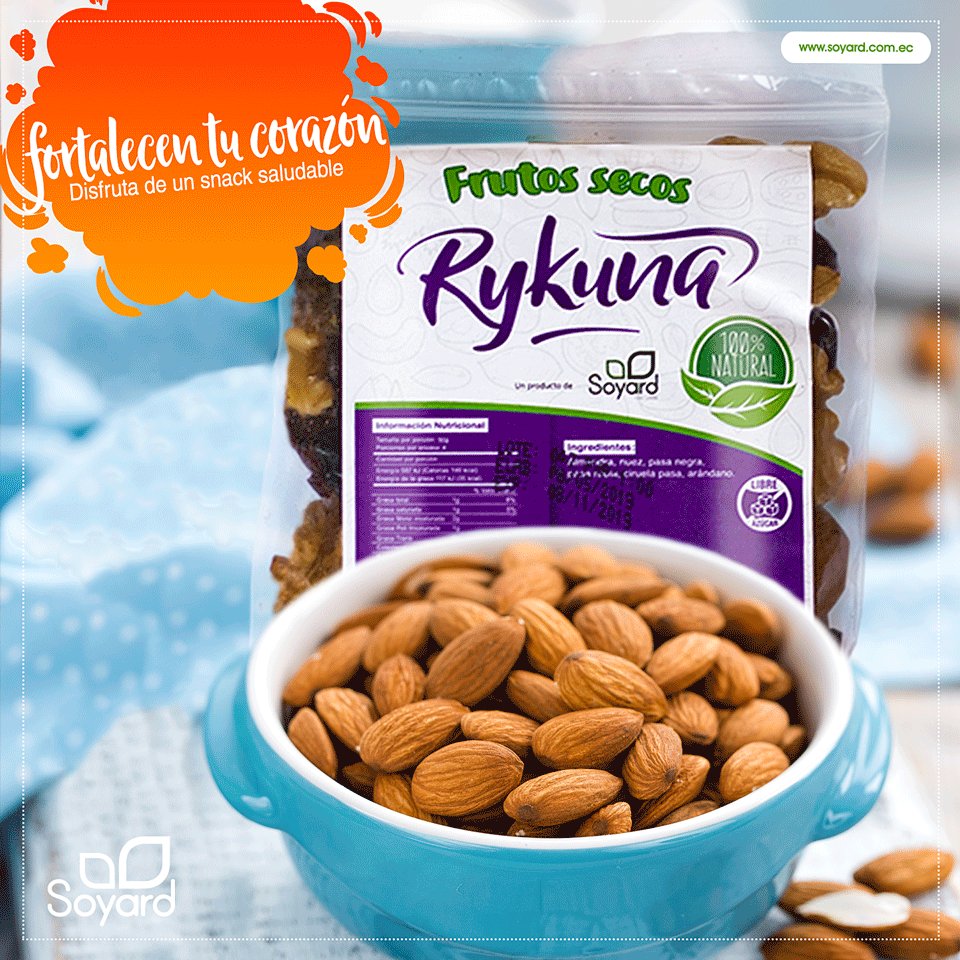 SoyardEcu's tweet photo. Sabías que las almendras fortalecen tu corazón ❤️ y son bajas en calorías 👌 ¡Frutos Secos Rykuna una opción saludable y rica!  #TuVidaEnBalance💚 #Loja https://t.co/uVZ34q9zqC