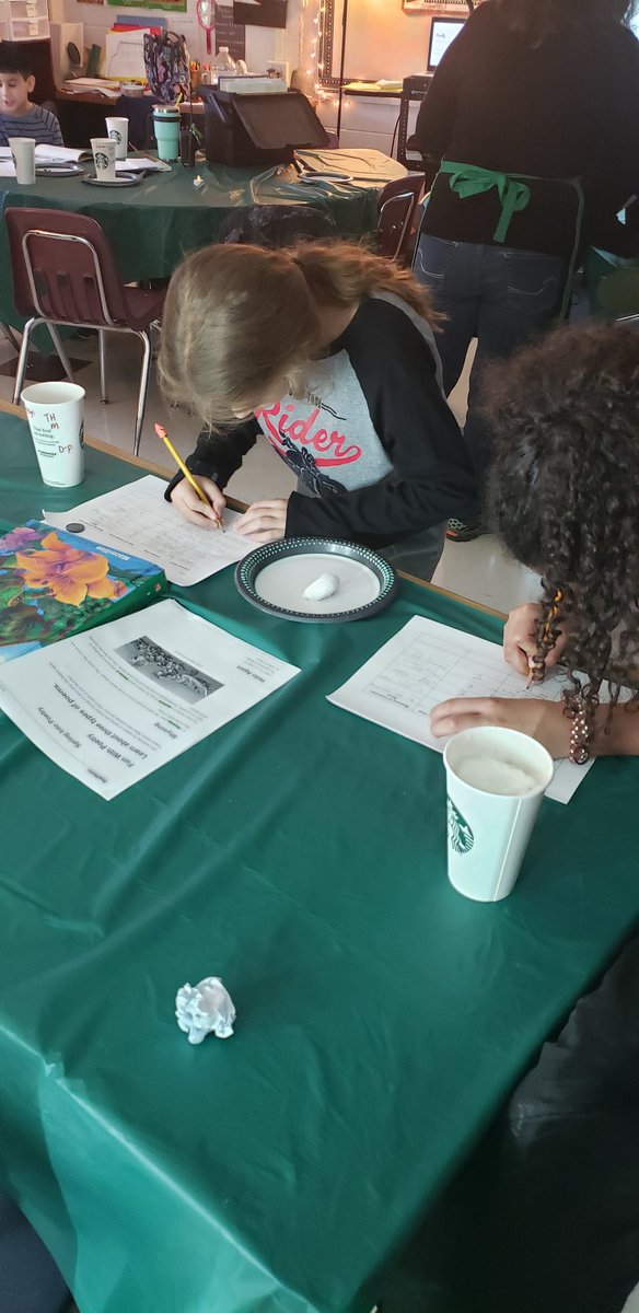 MrsBoyleBCMS's tweet photo. Such a fun morning in 4th grade sipping our starbooks cafe drinks that we paid for using decimals and money, and studying context clues as we enjoyed our treats! @mrsjswartz @CurtisPrincipal @CurtisES_AP #ONEccps #teamcurtis #theadventuresofboyleandswartz https://t.co/Amuif3Mdru