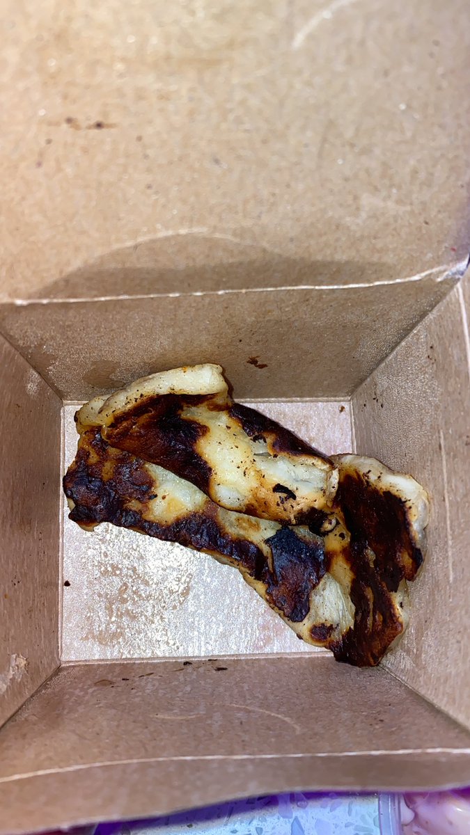 RajSira's tweet photo. A cold meal followed by, overly burnt halloumi! Got to admit I didn’t enjoy what I’ve been looking forward to all week! TERRBILE! @NandosUK https://t.co/LYZOFYspZl
