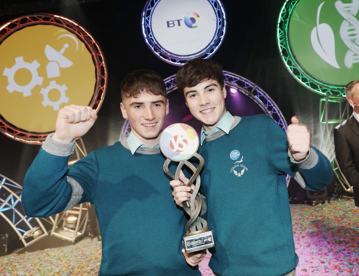 StripeYSTE's tweet photo. The winners of the 56th #BTYSTE are Cormac Harris & Alan O’Sullivan, both aged 16, from @colaistechoilm, Cork, for a project entitled “A statistical investigation into the prevalence of gender stereotyping in 5-7 year olds & the development of an initiative to combat gender bias” https://t.co/zJKFipPnLf