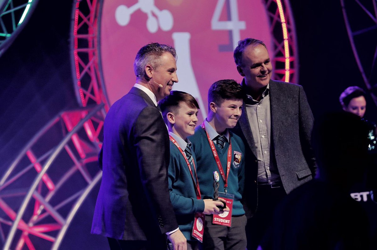StripeYSTE's tweet photo. The Group runners-up award was presented to Cathal O’Mara and James O’Malley, both aged 13, first year students at @CastletroyC Limerick for their project entitled ‘Bin Buddy – A SMART Sorting Bin‘. The students were in the Technology category at Junior level. #BTYSTE2020 https://t.co/4rZPaL9uQh