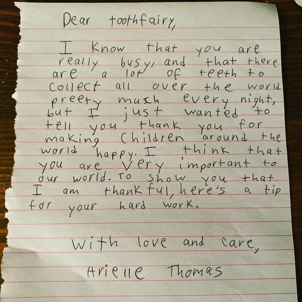 ARoseRising's tweet photo. My daughter left the toothfairy $5 and this note...the toothfairy let her keep it plus gave her a couple extra for being so sweet and caring 🦷🧚🏻‍♀️💖 #momoffour #myoldest #momlife #toothfairy #mykidleavesthetoothfairymoney #onespecialkid @ABC @GMA @TheEllenShow https://t.co/aBEKAQpqYb
