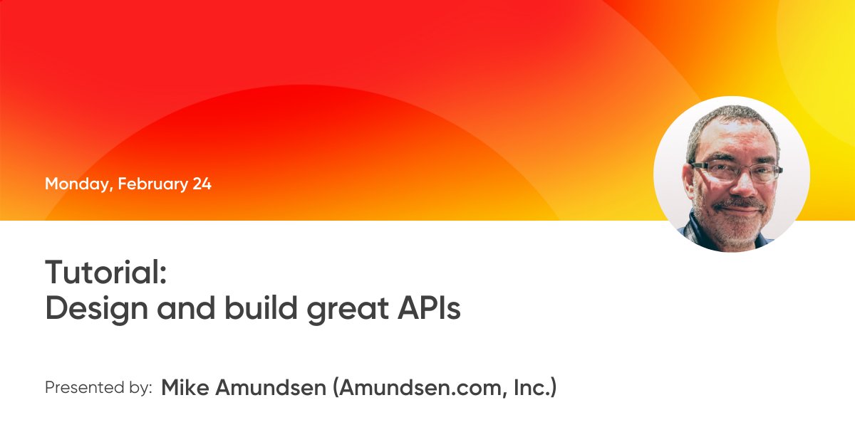 OReillySACon's tweet photo. Based on the book "Design and Build Great APIs," @mamund's tutorial @ #OReillySACon is designed to identify a consistent pattern that focuses on designing, building, &amp; deploying robust, well-designed, &amp; resilient APIs for existing services. Register today. https://t.co/9tP2un5Kf8 https://t.co/naKREzQB9O