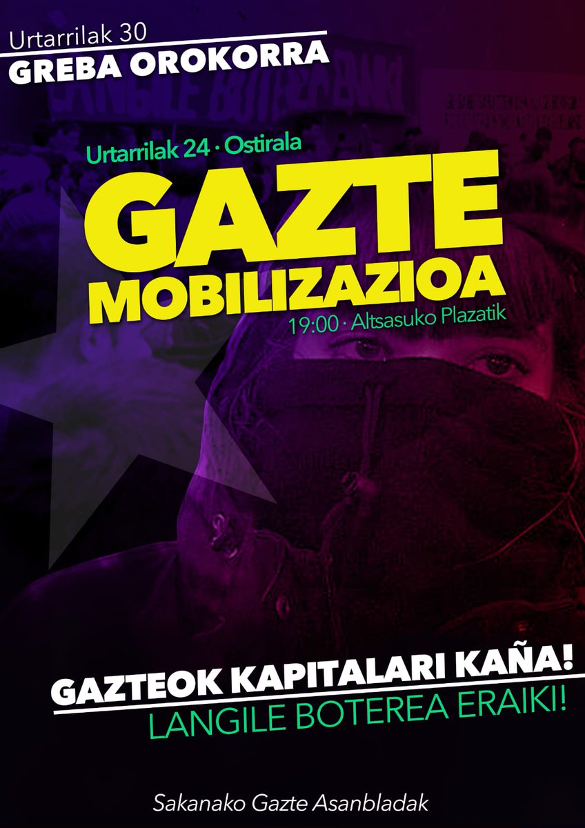 SkngrebaU30's tweet photo. Urtarrilak 24 gazte mobilizazioa Altsasun. 
Sakanako gazteak kalera. https://t.co/IZbgpdM5Vg