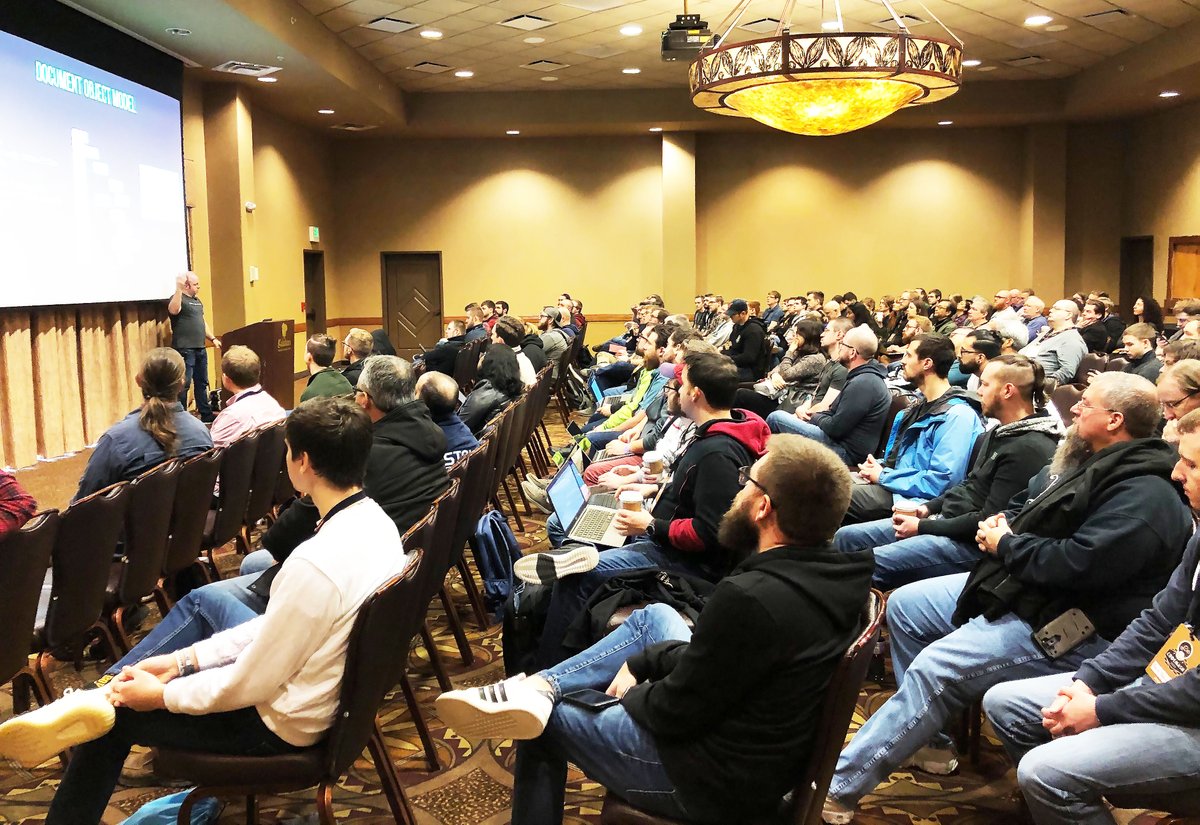 Tech_Elevator's tweet photo. Thrilled to see our very own Curriculum Developer, @therealdanvega, have a packed house for his session on Vue at this years @codemash. We're proud to have tech enthusiasts and experts on our team! #codemash2020 https://t.co/Vdd3XdYHjv