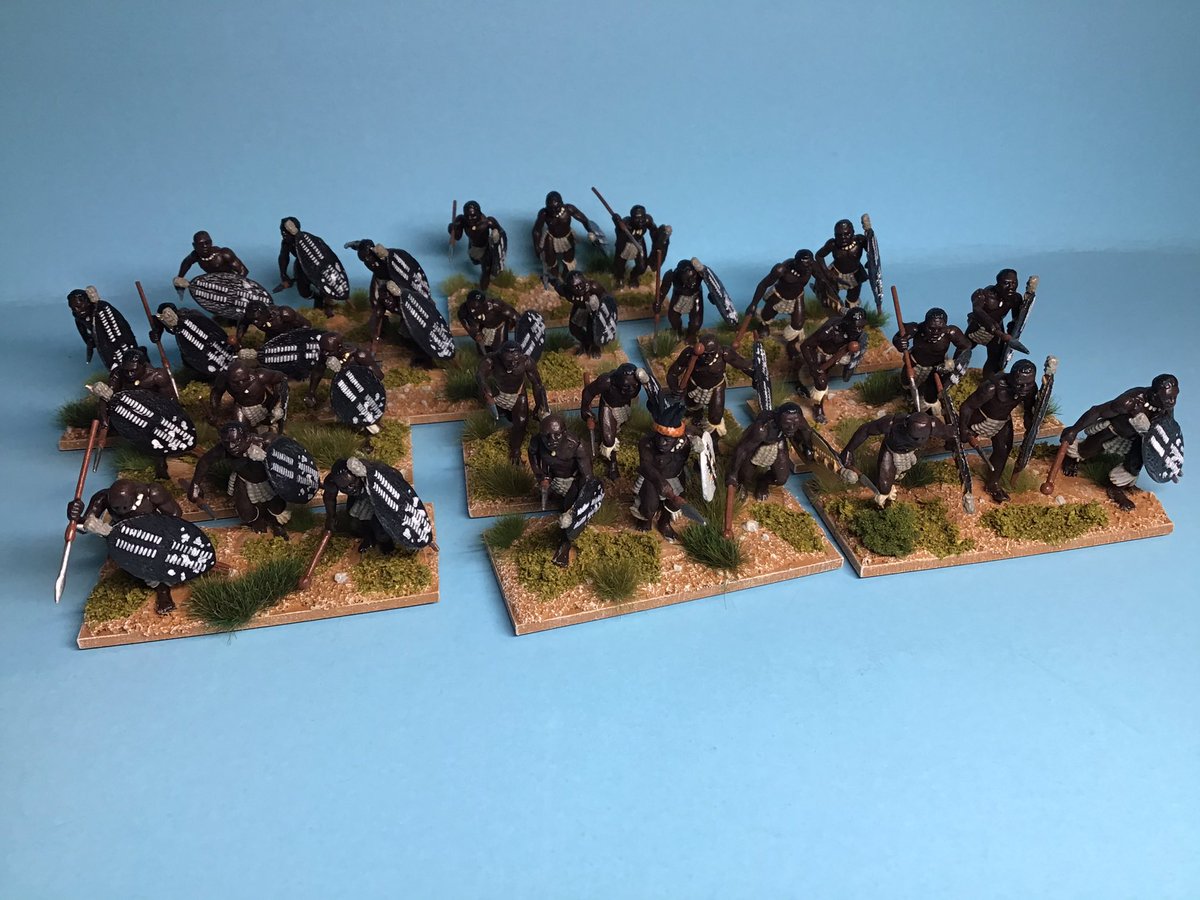 wargamesodyssey's tweet photo. Zulus! Thousands of 'em! No sorry, correction only 39 of them and some rather outnumbered Natal Carabineers who really need their horses painting! #ZuluWar #28mm #ColonialWargames #PerryMiniatures https://t.co/qyhsBn8V8X