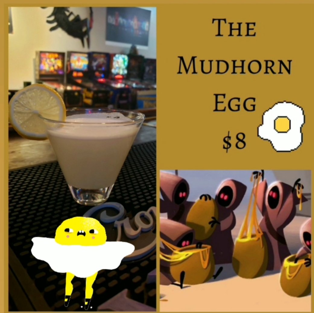 RebootMacon's tweet photo. We've got Mandalorian cocktails on deck!
🍹Sorgan Sanctuary: Tanqueray gin, tonic, fresh rosemary, tangerine, and lime
👉 Jawa Disintegrater Shooter: Vanilla vodka, Espresso vodka, creme de cacao
🍳The Mudhorn Egg: Gin Fizz made with Tanqueray, pineapple, egg whites, lemon https://t.co/cZdEQFAP7t