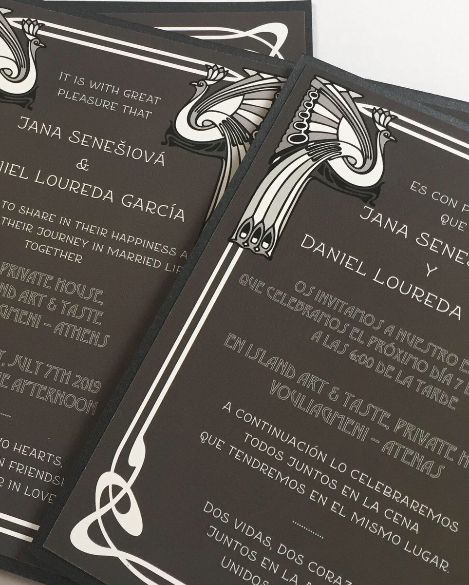 designerinvite's tweet photo. 3 LANGUAGES // 3 INVITATIONS
Art Nouveau Peacock themed Invites in Black &amp; White Monochrome. Made in 3 languages for both sides of the family &amp; friends!
#wedding #stationery #invitations #invites #pocketfold #artnouveau #peacock #gatsby #blackandwhite #monochrome #mrandmrs https://t.co/YqRqrNC9Os